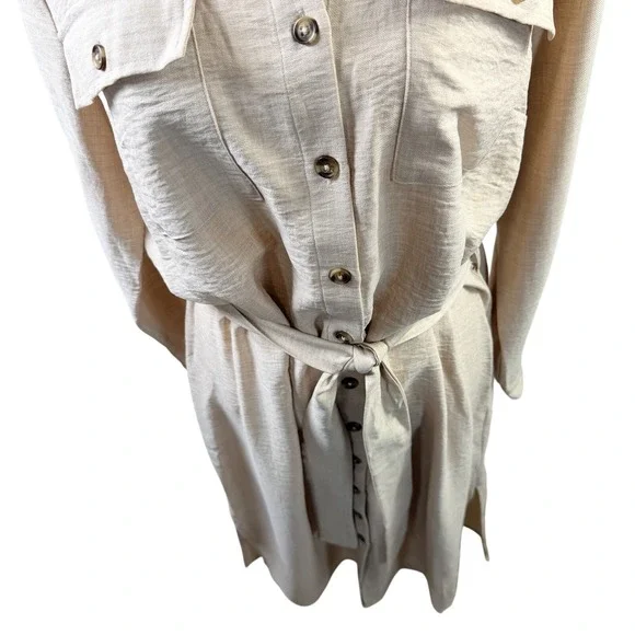 NWT DKNY Collared Button Tan Shirtdress Long sleeve collar -Removable belt Large - Picture 5 of 11